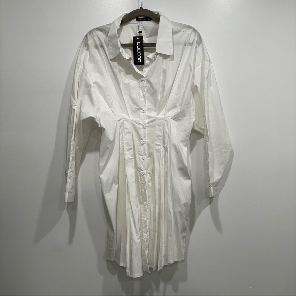 Boohoo Drop Shoulder Cotton Fitted Shirt Dress